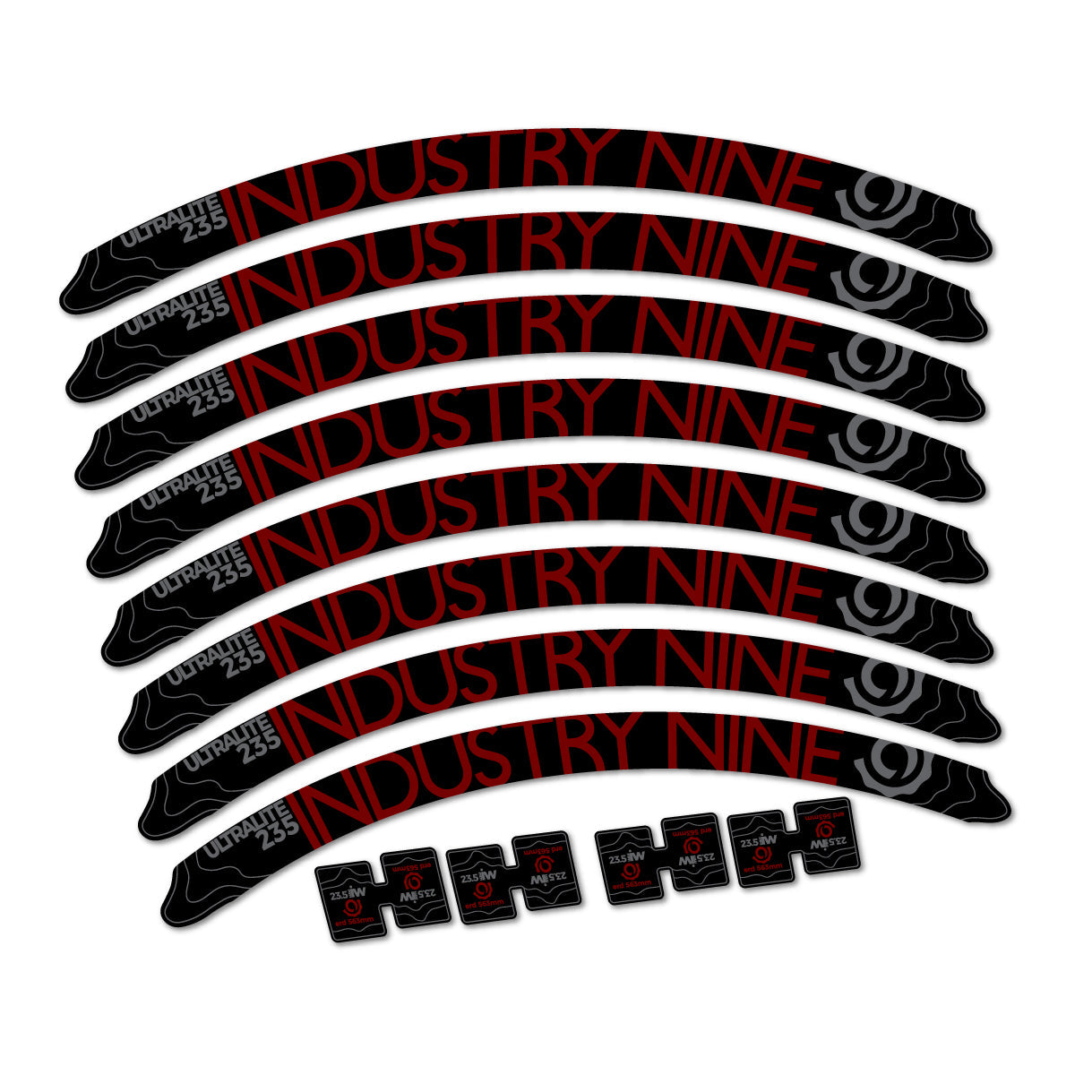 Adesivi Cerchi MTB Industry Nine Ultralite 235 2017-2018 27.5" in vinile - Rosso Molto Scuro