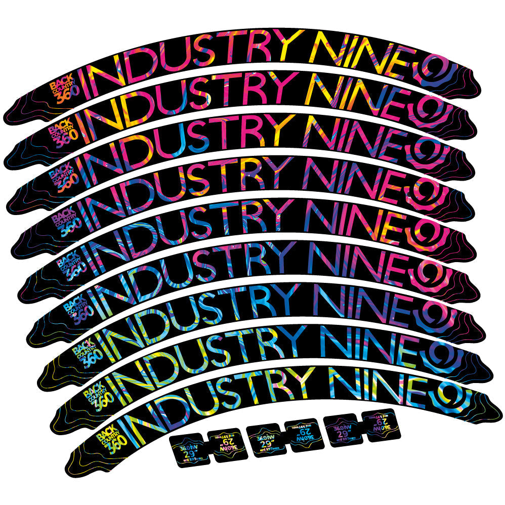 Adesivi Cerchi MTB Industry Nine Back Country 360 in vinile - Arcobaleno Psichedelico