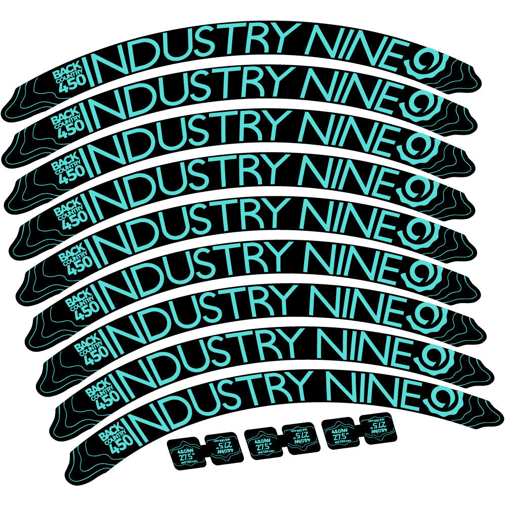 Adesivi Cerchi MTB Industry Nine Back Country 450 in vinile - Verde Acqua