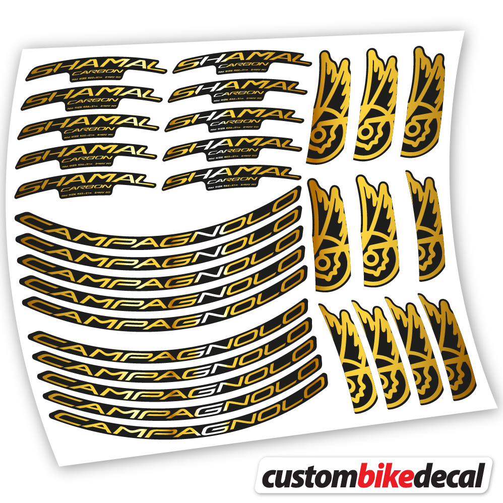 Adesivi Cerchi Bici da Corsa Campagnolo Shamal C21 Carbon 35+40mm in vinile - Oro Cromato