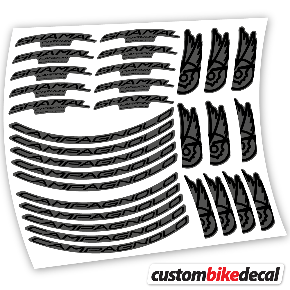 Adesivi Cerchi Bici da Corsa Campagnolo Shamal C21 Carbon 35+40mm in vinile - Nero Opaco+Nero Lucido