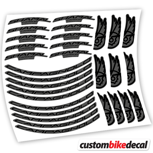 Adesivi Cerchi Bici da Corsa Campagnolo Shamal C21 Carbon 35+40mm in vinile - Nero Opaco+Nero Lucido