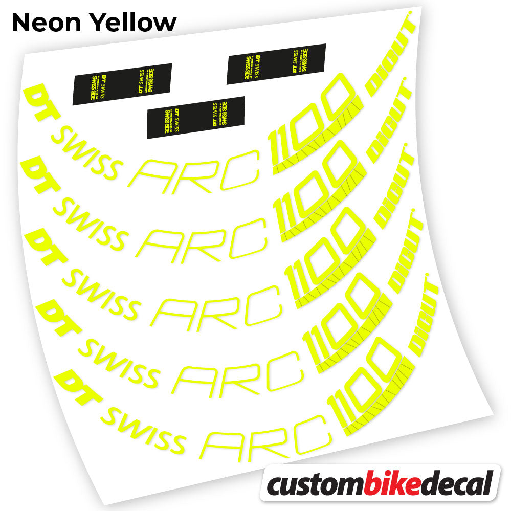 Adesivi Cerchi Bici da Corsa DT Swiss ARC 1100 Dicut 80 80 mm in vinile - Giallo Neon