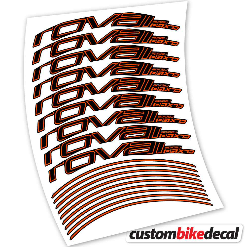 Adesivi Cerchi Bici da Corsa Roval Rapide CLX40 Track brake 40 mm in vinile - Arancione Neon
