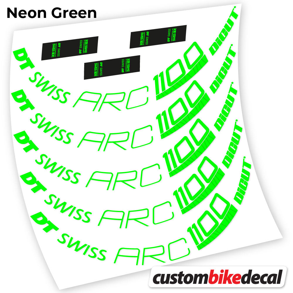 Adesivi Cerchi Bici da Corsa DT Swiss ARC 1100 Dicut 80 80 mm in vinile - Verde Neon