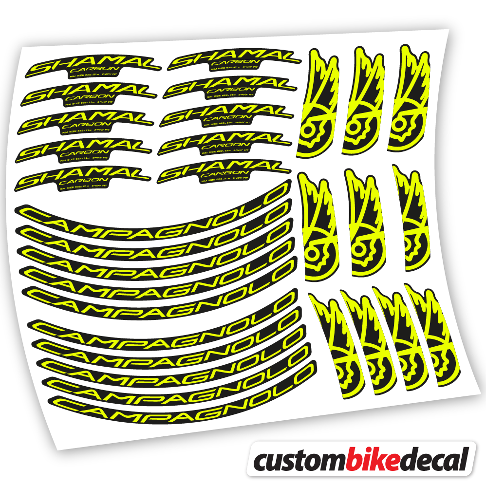 Adesivi Cerchi Bici da Corsa Campagnolo Shamal C21 Carbon 35+40mm in vinile - Giallo Neon