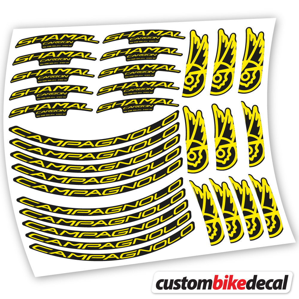 Adesivi Cerchi Bici da Corsa Campagnolo Shamal C21 Carbon 35+40mm in vinile - Giallo