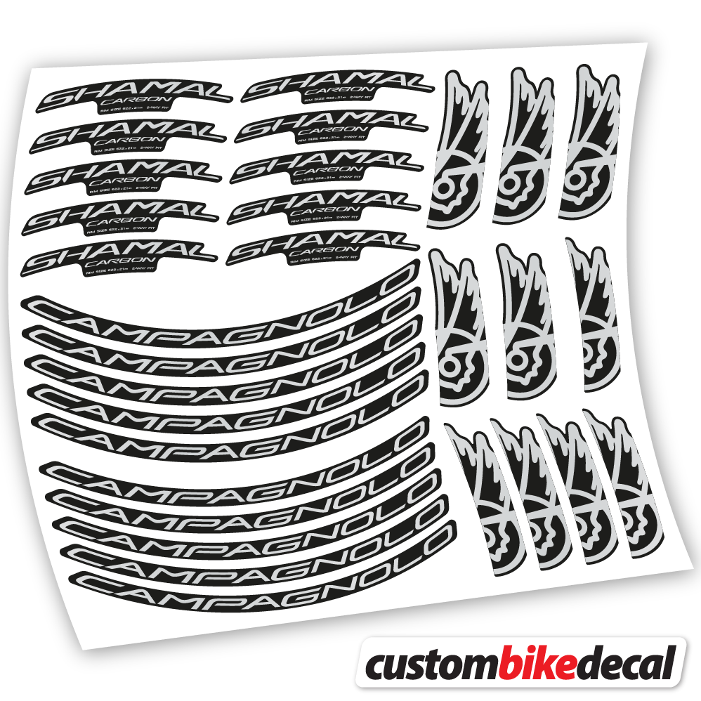 Adesivi Cerchi Bici da Corsa Campagnolo Shamal C21 Carbon 35+40mm in vinile - Argento Chiaro