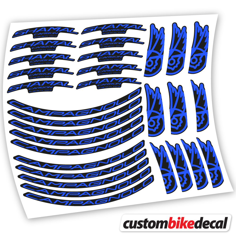 Adesivi Cerchi Bici da Corsa Campagnolo Shamal C21 Carbon 35+40mm in vinile - Blu Medio