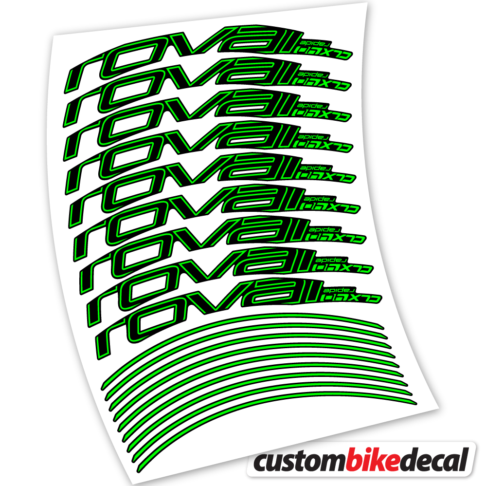 Adesivi Cerchi Bici da Corsa Roval Rapide CLX40 Track brake 40 mm in vinile - Verde Neon