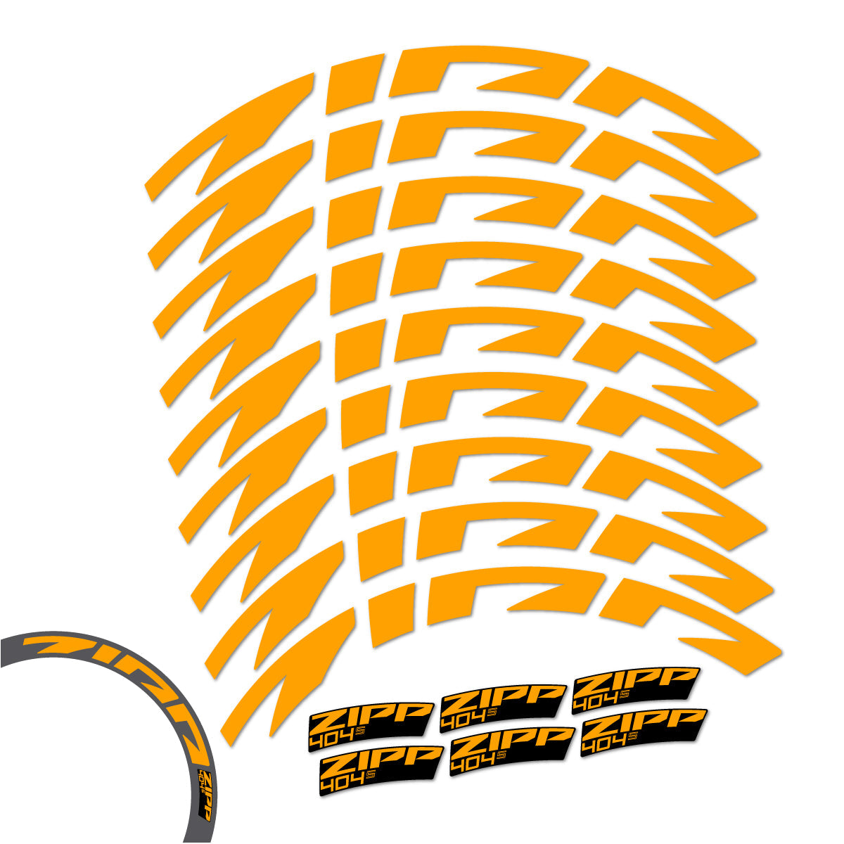 Adesivi Cerchi Bici da Corsa Zipp 404 S 2026 58 mm in vinile - Giallo Arancio