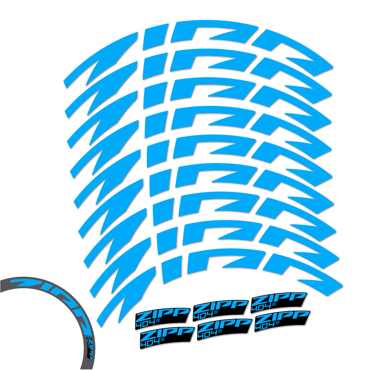 Adesivi Cerchi Bici da Corsa Zipp 404 S 2026 58 mm in vinile - Azzurro
