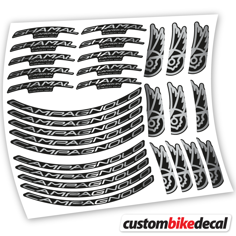 Adesivi Cerchi Bici da Corsa Campagnolo Shamal C21 Carbon 35+40mm in vinile - Argento Cromato
