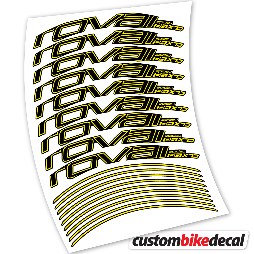 Adesivi Cerchi Bici da Corsa Roval Rapide CLX40 Track brake 40 mm in vinile - Giallo