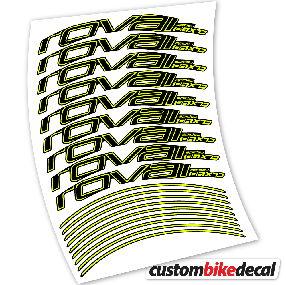 Adesivi Cerchi Bici da Corsa Roval Rapide CLX40 Track brake 40 mm in vinile - Giallo Neon