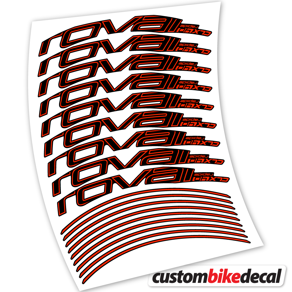Adesivi Cerchi Bici da Corsa Roval Rapide CLX40 Track brake 40 mm in vinile - Rosso Neon