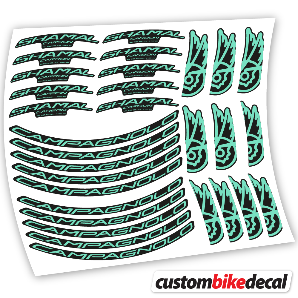 Adesivi Cerchi Bici da Corsa Campagnolo Shamal C21 Carbon 35+40mm in vinile - Verde Menta