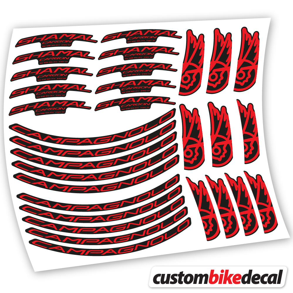 Adesivi Cerchi Bici da Corsa Campagnolo Shamal C21 Carbon 35+40mm in vinile - Rosso