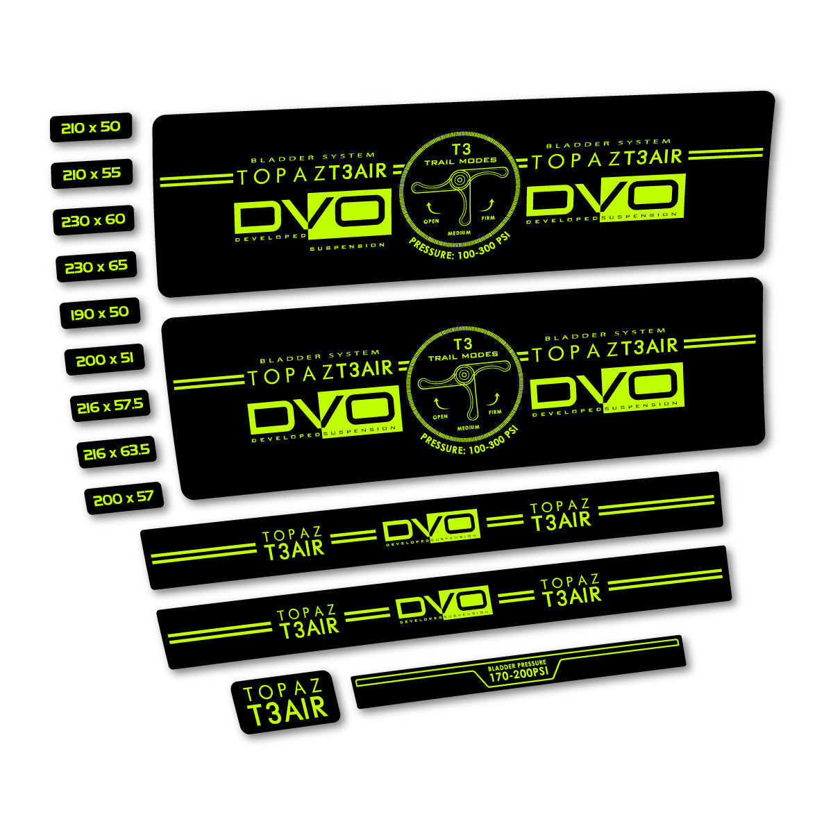 Adesivi Ammortizzatore DVO Topaz T3 Air 2016-2017 in vinile - Lime Neon
