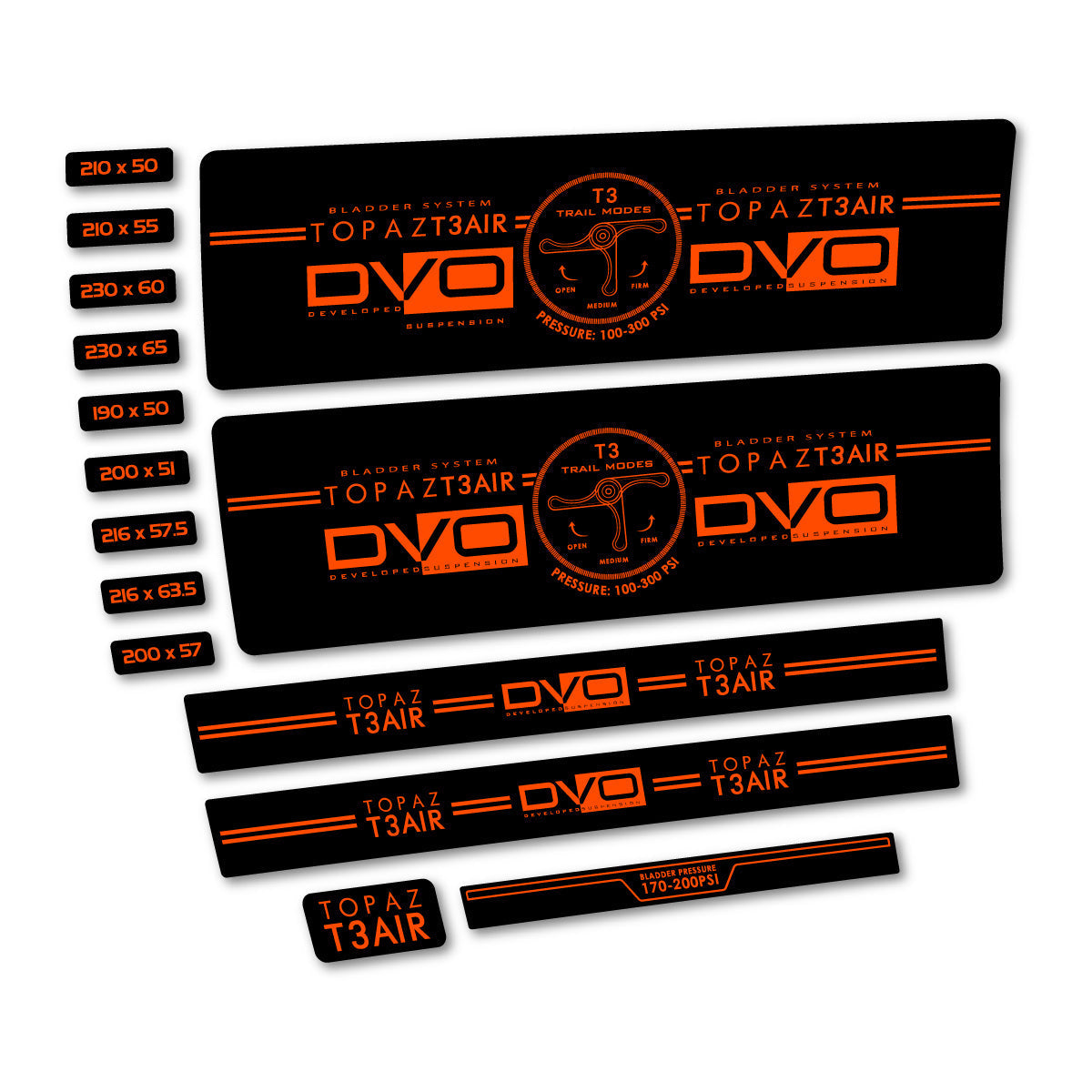 Adesivi Ammortizzatore DVO Topaz T3 Air 2016-2017 in vinile - Arancione Neon