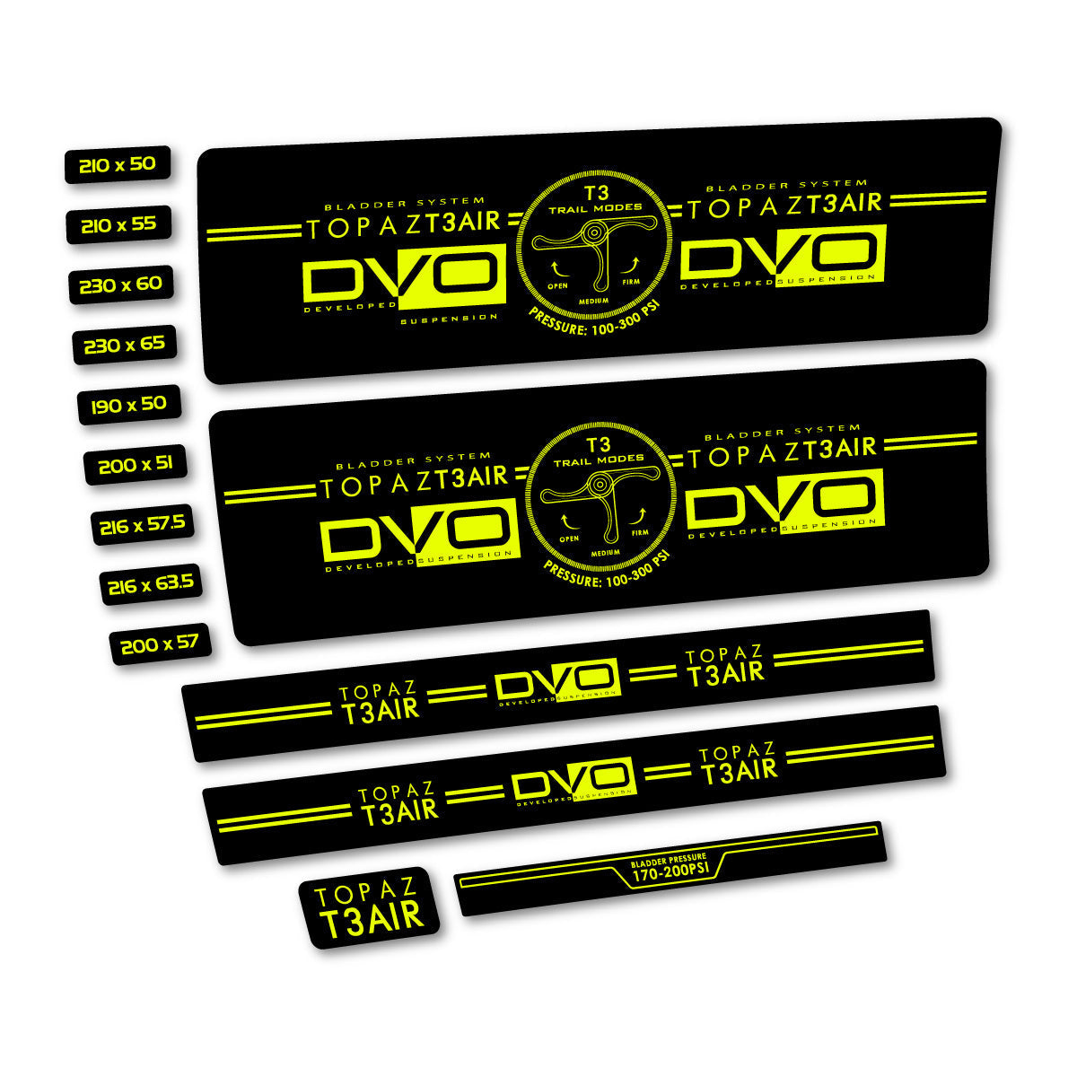 Adesivi Ammortizzatore DVO Topaz T3 Air 2016-2017 in vinile - Giallo Neon