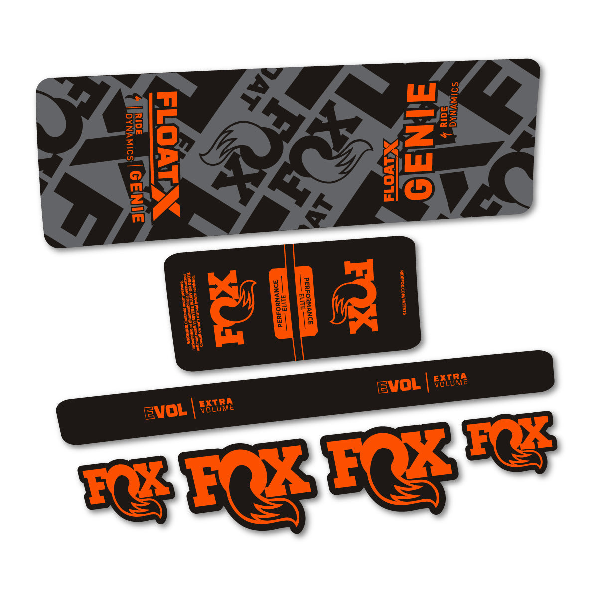 Adesivi Ammortizzatore Fox Float X Genie Elite 2025 in vinile - Arancione