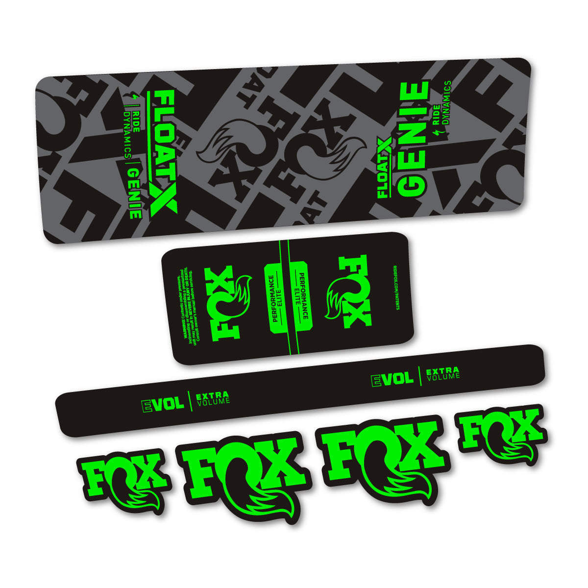Adesivi Ammortizzatore Fox Float X Genie Elite 2025 in vinile - Verde Fluo