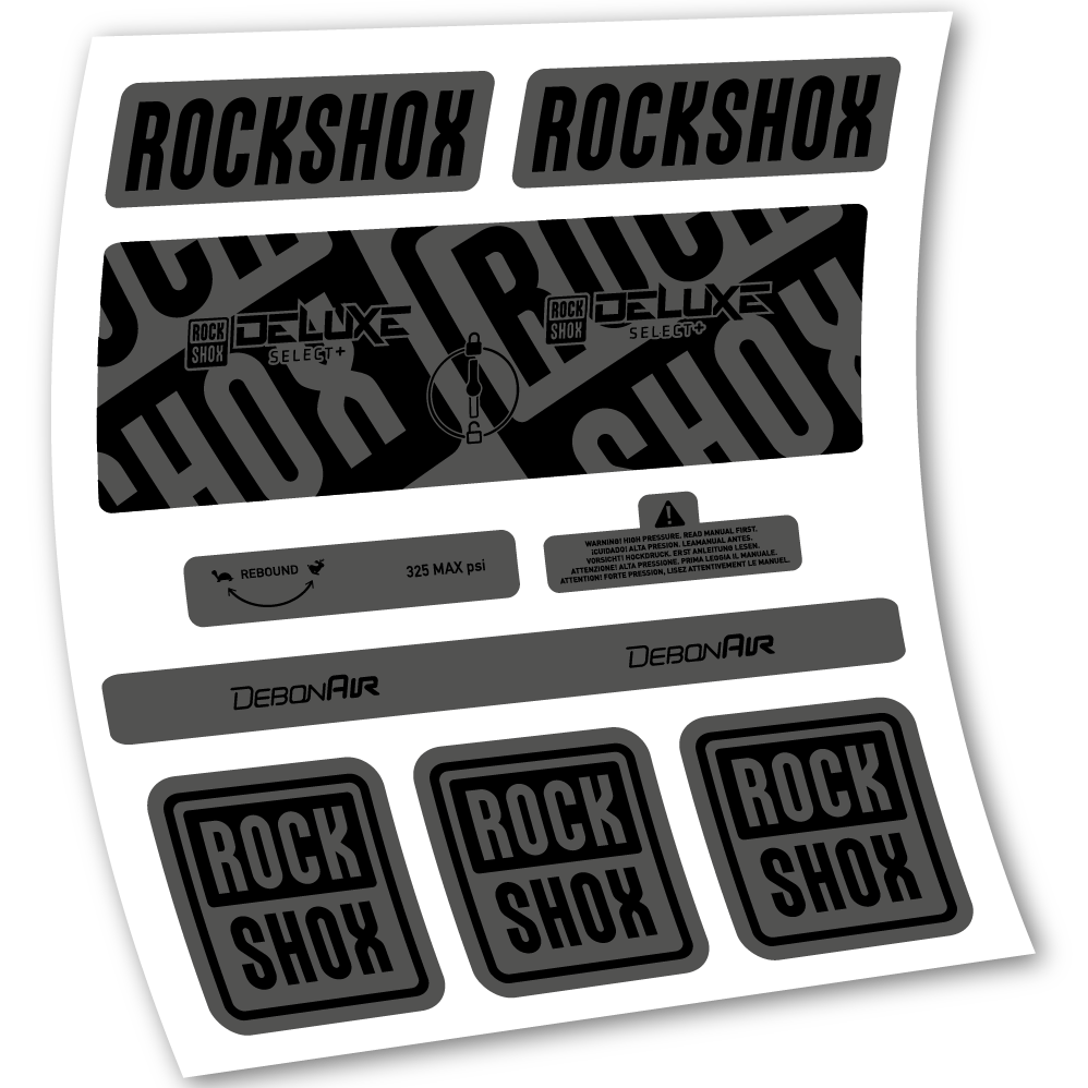 Adesivi Ammortizzatore Rock Shox Deluxe Select+ in vinile - Nero Opaco+Nero Lucido