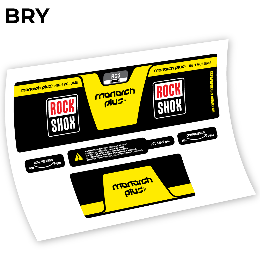 Adesivi Ammortizzatore Rock Shox Monarch Plus High Volume 2014 in vinile - Giallo
