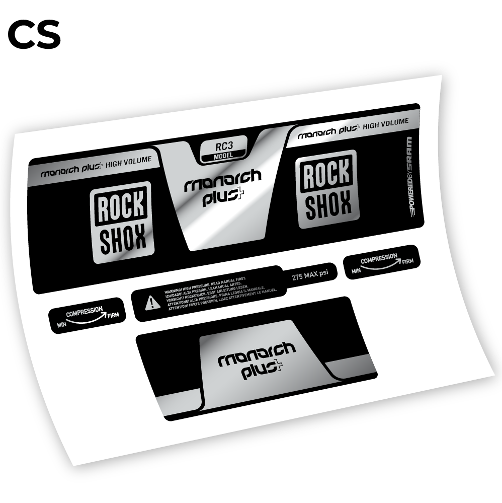 Adesivi Ammortizzatore Rock Shox Monarch Plus High Volume 2014 in vinile - Argento Cromato
