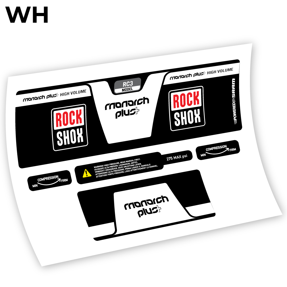 Adesivi Ammortizzatore Rock Shox Monarch Plus High Volume 2014 in vinile - Bianco