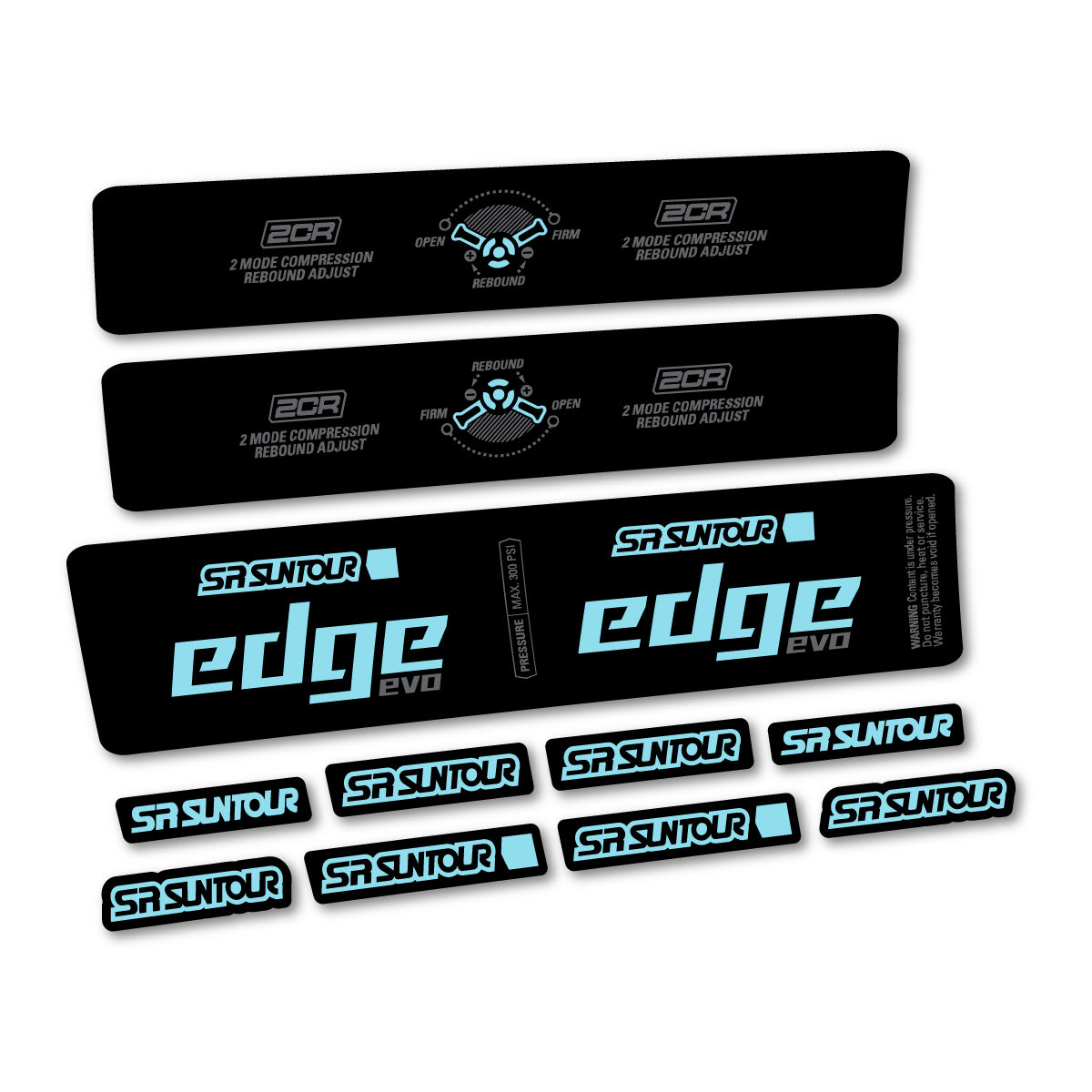 Adesivi Ammortizzatore SR Suntour Edge Evo LVN 2CR 2025 in vinile - Ciano Ghiaccio