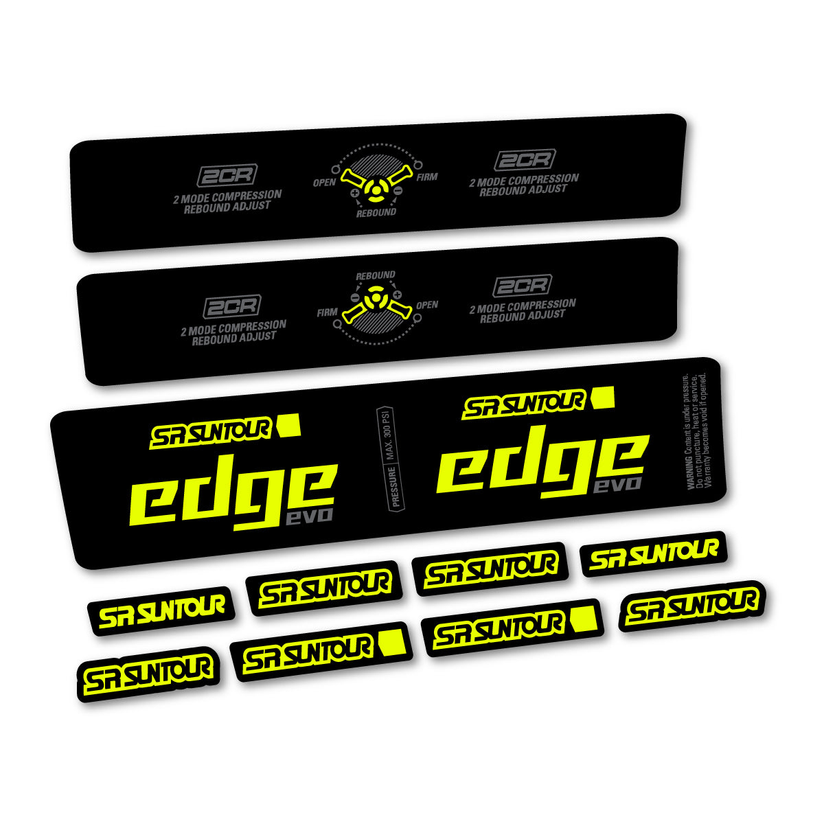 Adesivi Ammortizzatore SR Suntour Edge Evo LVN 2CR 2025 in vinile - Giallo Fluo