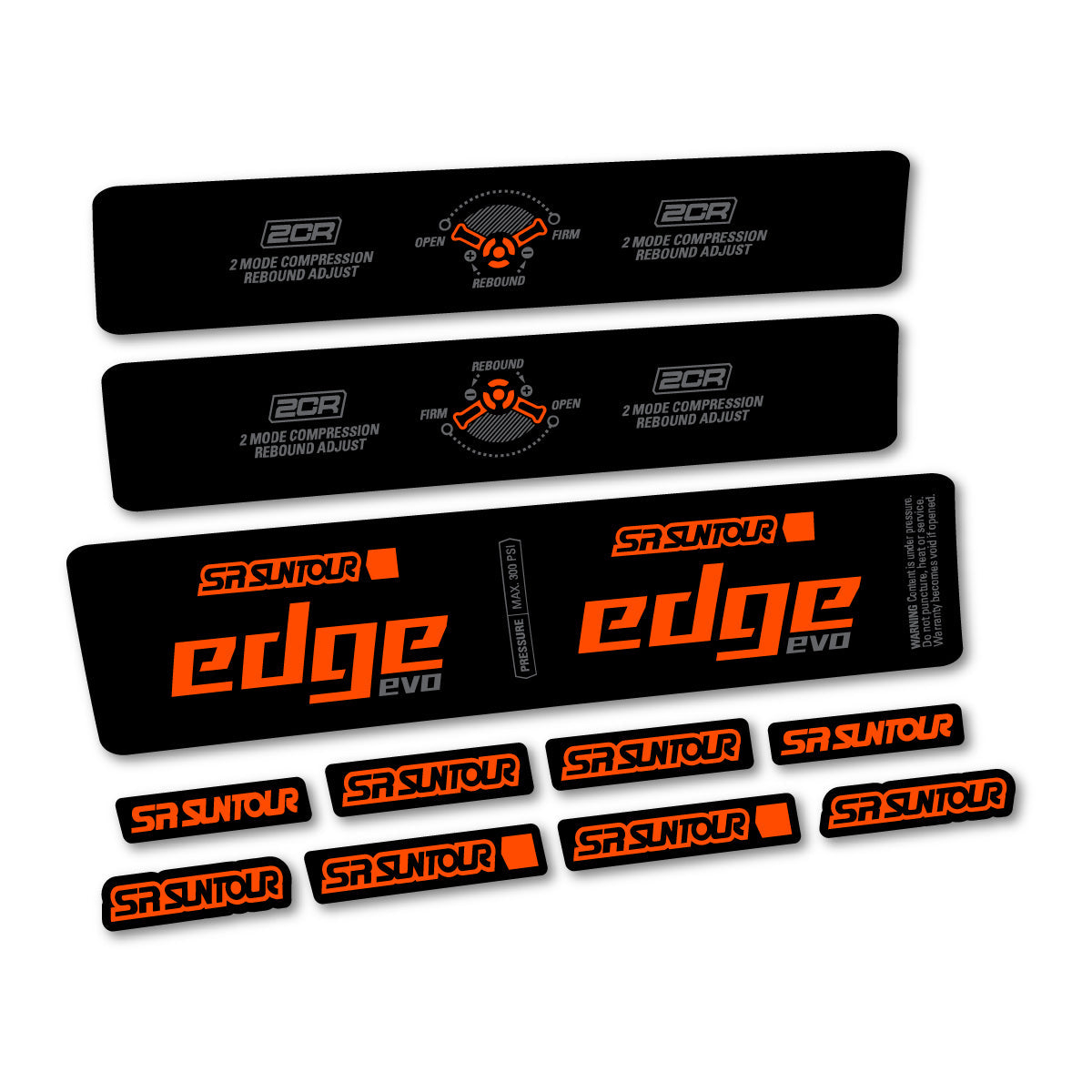 Adesivi Ammortizzatore SR Suntour Edge Evo LVN 2CR 2025 in vinile - Arancione Fluo