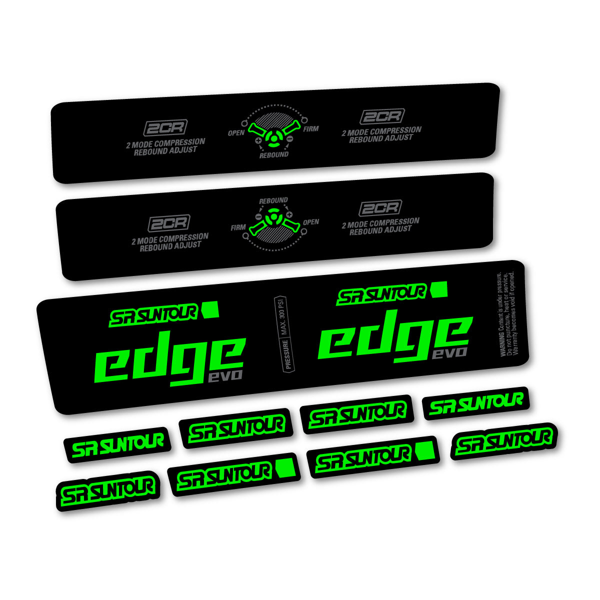 Adesivi Ammortizzatore SR Suntour Edge Evo LVN 2CR 2025 in vinile - Verde Fluo