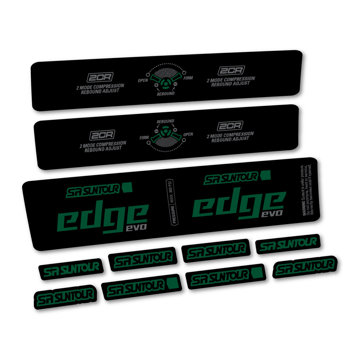 Adesivi Ammortizzatore SR Suntour Edge Evo LVN 2CR 2025 in vinile - Verde Scuro