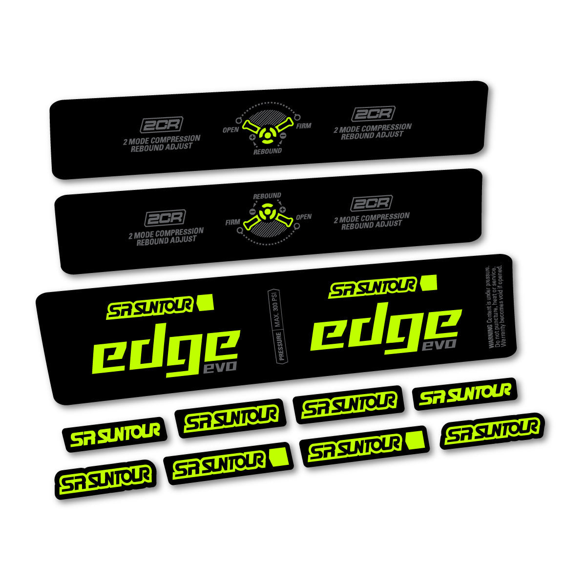 Adesivi Ammortizzatore SR Suntour Edge Evo LVN 2CR 2025 in vinile - Verde Lime Fluo