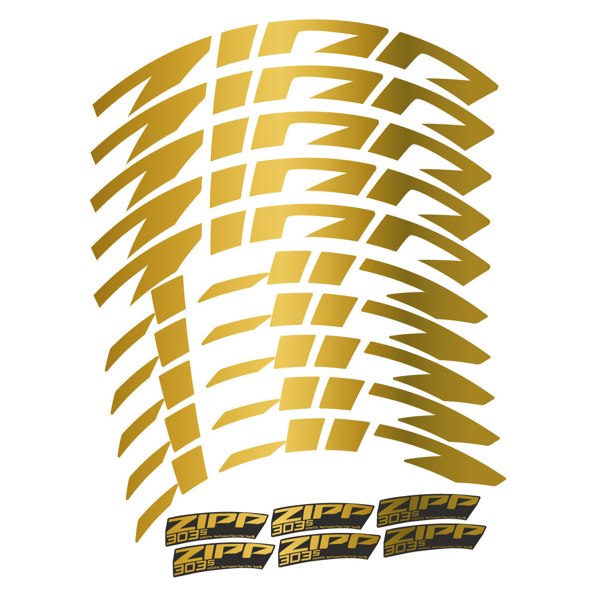 Adesivi Cerchi Bici da Corsa Zipp 303 S 2022-2026 45 mm in vinile - Oro