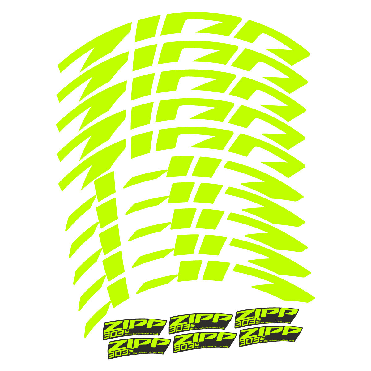 Adesivi Cerchi Bici da Corsa Zipp 303 S 2022-2026 45 mm in vinile - Lime Neon