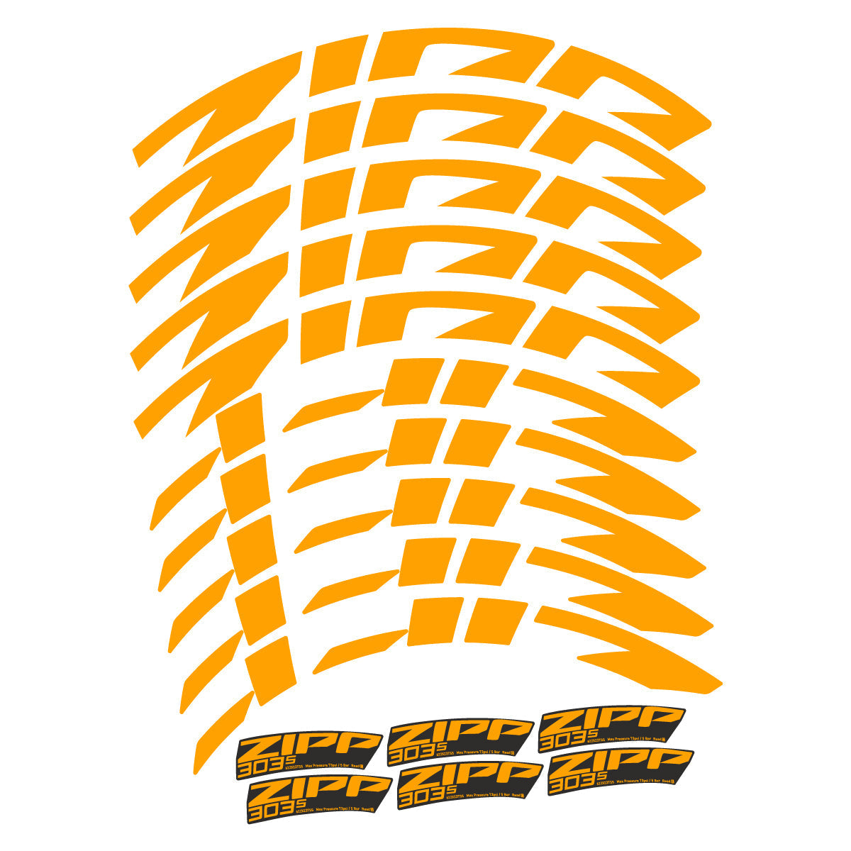 Adesivi Cerchi Bici da Corsa Zipp 303 S 2022-2026 45 mm in vinile - Giallo Arancio