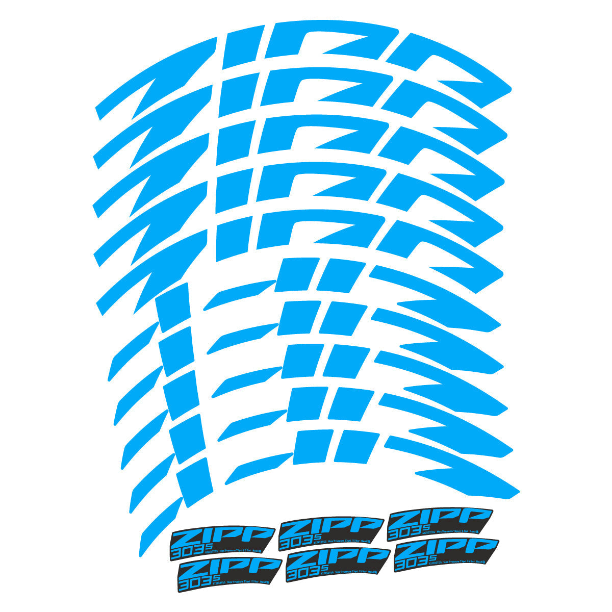 Adesivi Cerchi Bici da Corsa Zipp 303 S 2022-2026 45 mm in vinile - Azzurro